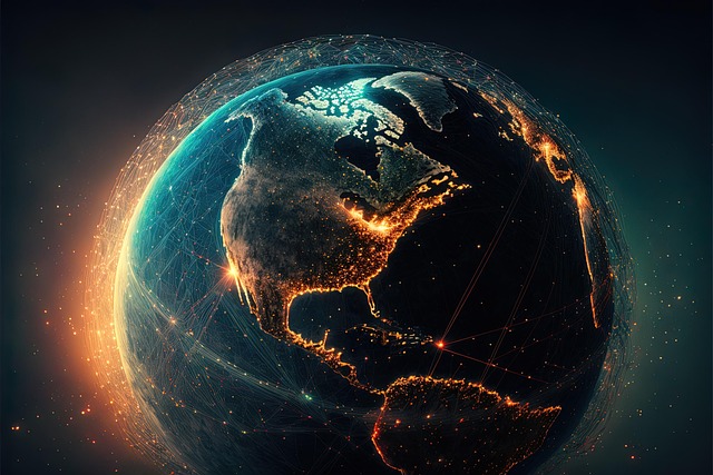 Diagramă simplificată arătând fluxul de date criptate între servere globale